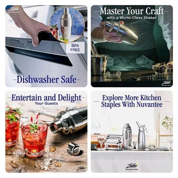 Nuvantee Cocktail Shaker Set 24 oz Martini & Drink Mixer w/ Built in Strainer - Picture 3 of 4